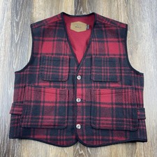 Gilet vintage Woolrich uomo L rosso nero bufalo a quadri USA escursionismo caccia all'aperto