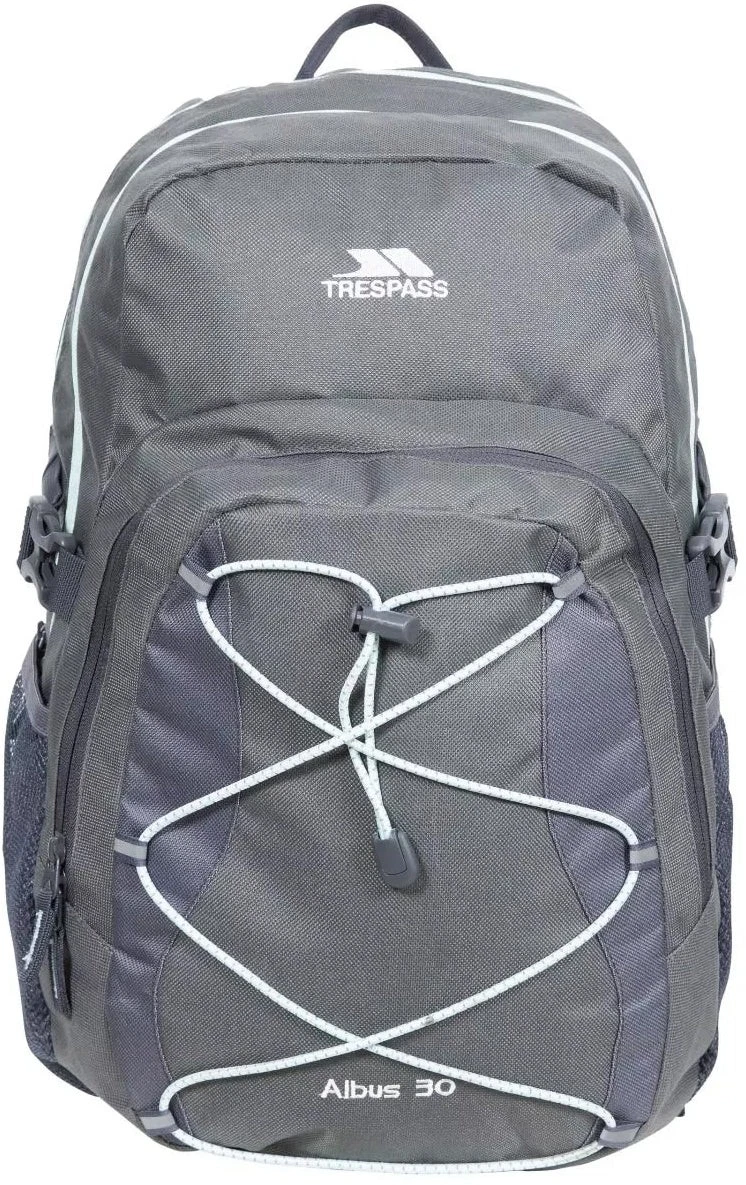 Trespass Albus 30L Backpack Grey Outdoor Travel Gym Training Reflective Bag Mens