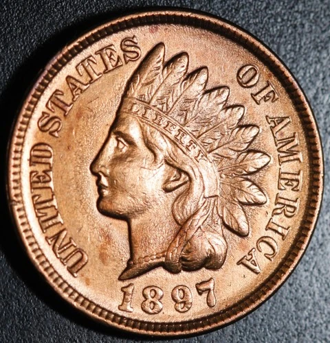 1897 INDIAN HEAD CENT - With LIBERTY & 4 DIAMONDS - AU UNC