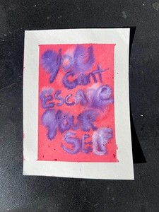 ACEO Original Art Card – Typography, Words, Abstract, Pink, Purple, watercolor,