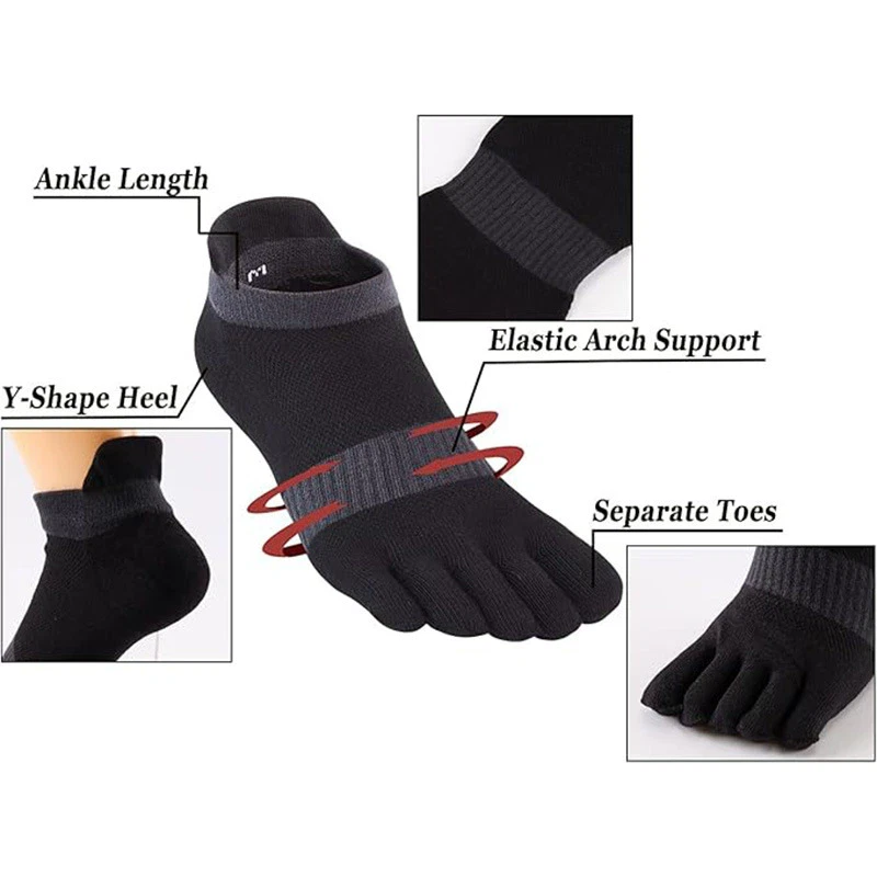 Hombres Cinco Dedos Puntera Corte Bajo Deportivo Sólido Atlético Tobillo Trabajo Algodón Calcetines 6 Pares Foto 4 de 4