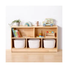 OOOK Rubber Wood 5-Compartment Montessori Shelf, 43.3" L, 2-Tier Toy Organize...