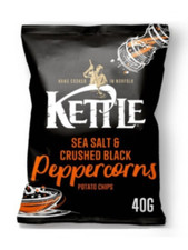 Kettle Crisps Sea salt & Crushed Black Pepper - 18x40g Full Box, Free Delivery