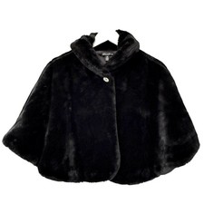 Nina Leonard Faux Fur Cape Medium Black Evening Shawl Prom Wedding Guest