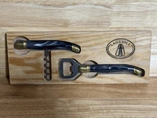 J Dubost Laguiole France Corkscrew & Bottle Opener Set Steel Gray/Black Marbled
