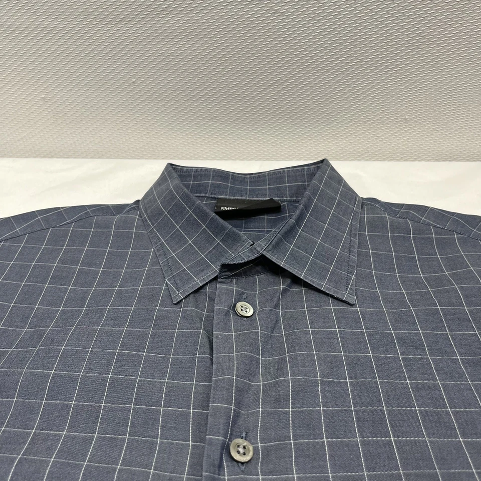 Camisa Emporio Armani Para Hombres Manga Larga Con Botones Talla Mediana Azul Cuadros de Rejilla Foto 3 de 4