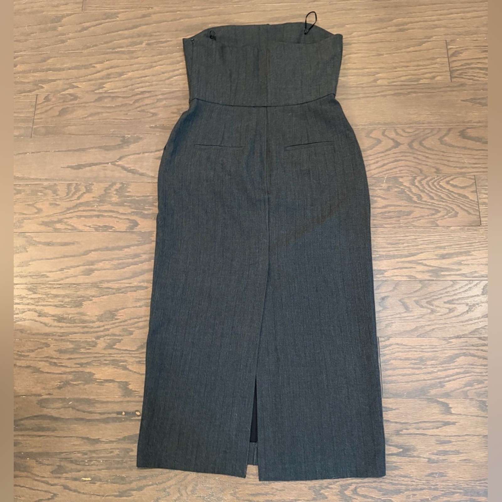 Zara ZW Collection Gray Strapless Midi Dress Draped Bodice Size Large NWOT thumbnail 7