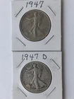 1947 P & D Walking Liberty 90% Silver USA Half Dollar  $1.00 Face Value