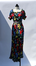 RIXO Target Rainbow Floral Off Shoulder Puff Sleeve Bias Cut Maxi Dress Women 6