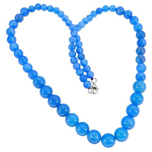 D’Joy 925 Dyed Blue Chalcedony Bead Necklace Graduated 20”