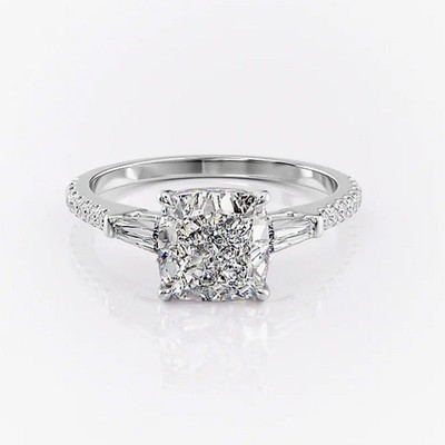 Damenring 1,20 kt IGI Lab Created Cushion Cut Diamant 14 kt Weißgold E F VVS