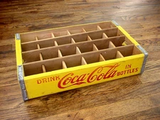 Vintage 1969 Yellow & Red Coca-Cola Bottle Crate With Dividers Good Condition!