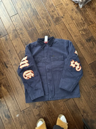 Taille XL Veste isolante toile de travail logo ancien anglais suprême marine SS25