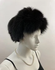 NWOT - Beautiful & FLUFFY Black Fox Fur Headband w/Mink  Trim - New Lining