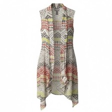 Chicos Chiffon Cardigan Size 0  Small Sheer Macrame Crochet Sleeveless Vest