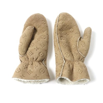 Original Louis Vuitton Monogram Fäustlinge Handschuhe M76453 Lammfell Beige D...
