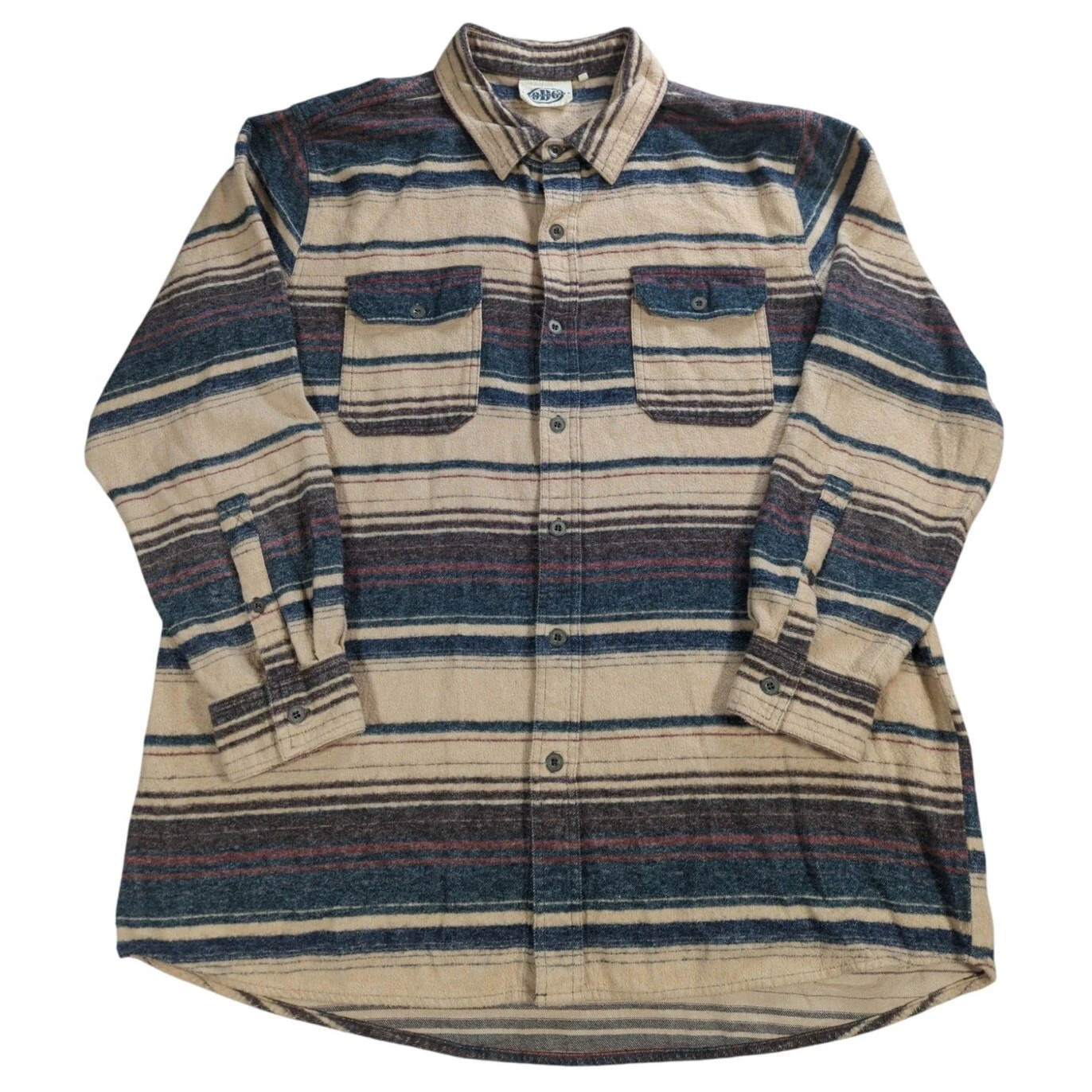 ODG Outdoor Gear Mens XL Flannel Shirt Beige Stripe Aztec Southwestern Button