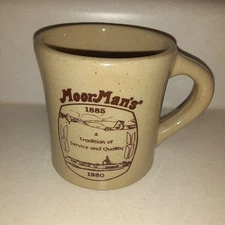 Monmouth stoneware coffee mug moormans feed 1885-1980 service and quality farm