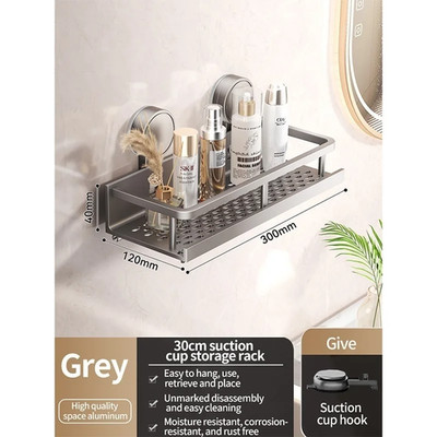 No Drill Suction Cup Suction Bathroom Rack Bathroom Shelf Toilet Space Aluminum 