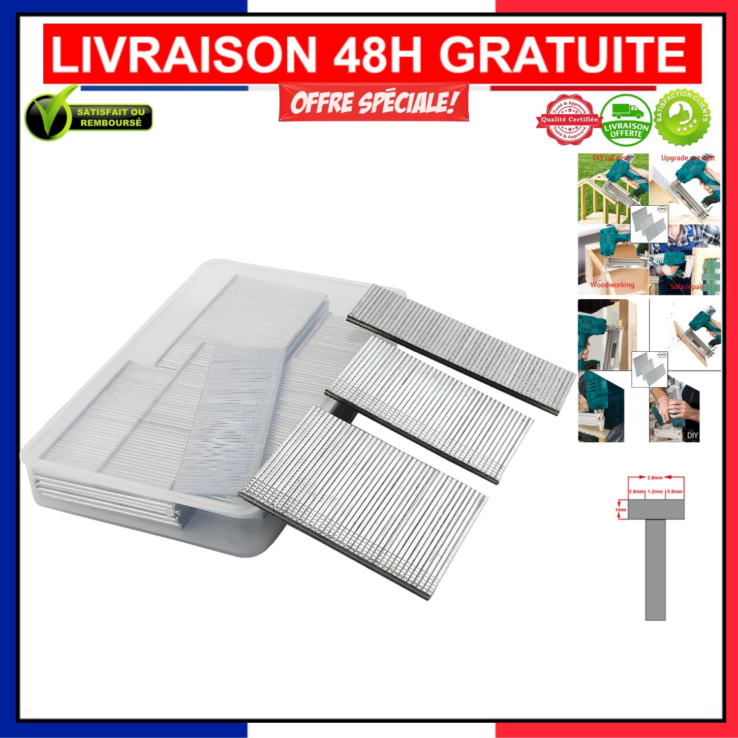 Clous en T 25-50 mm pour pistolet à clous - Pack fixation pour rénovation plinthes et lambris