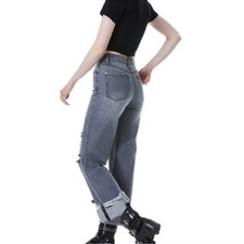 NWT Alice Olivia Amazing Distressed High-Rise Raw Cuff Jeans Grey 25