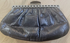 VINTAGE JUDITH LEIBER Black Alligator Crystal Deco Clutch Evening Bag / Silver