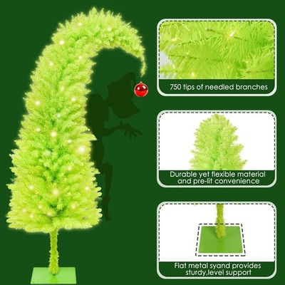 Whimsical Grinch Bendable Christmas Tree,6FT Artificial Tree w 750 Branch Tips