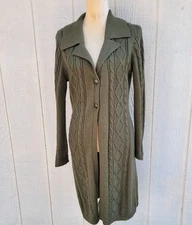 JMK Green Acrylic Wool Blend Long Collared Duster Cardigan Sweater Womens S Cozy