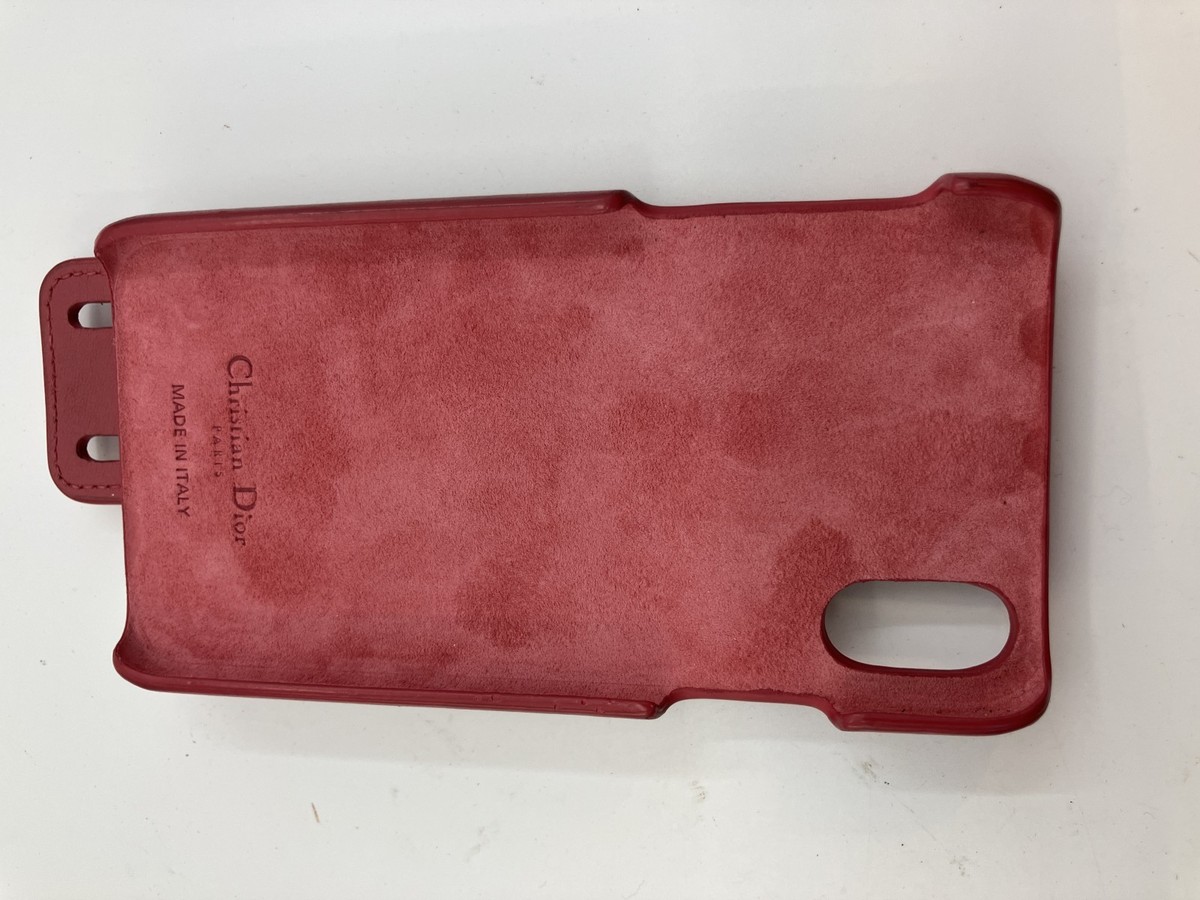 Christian Dior iPhone X/XS Case Red Leather Strap Handle Gold
