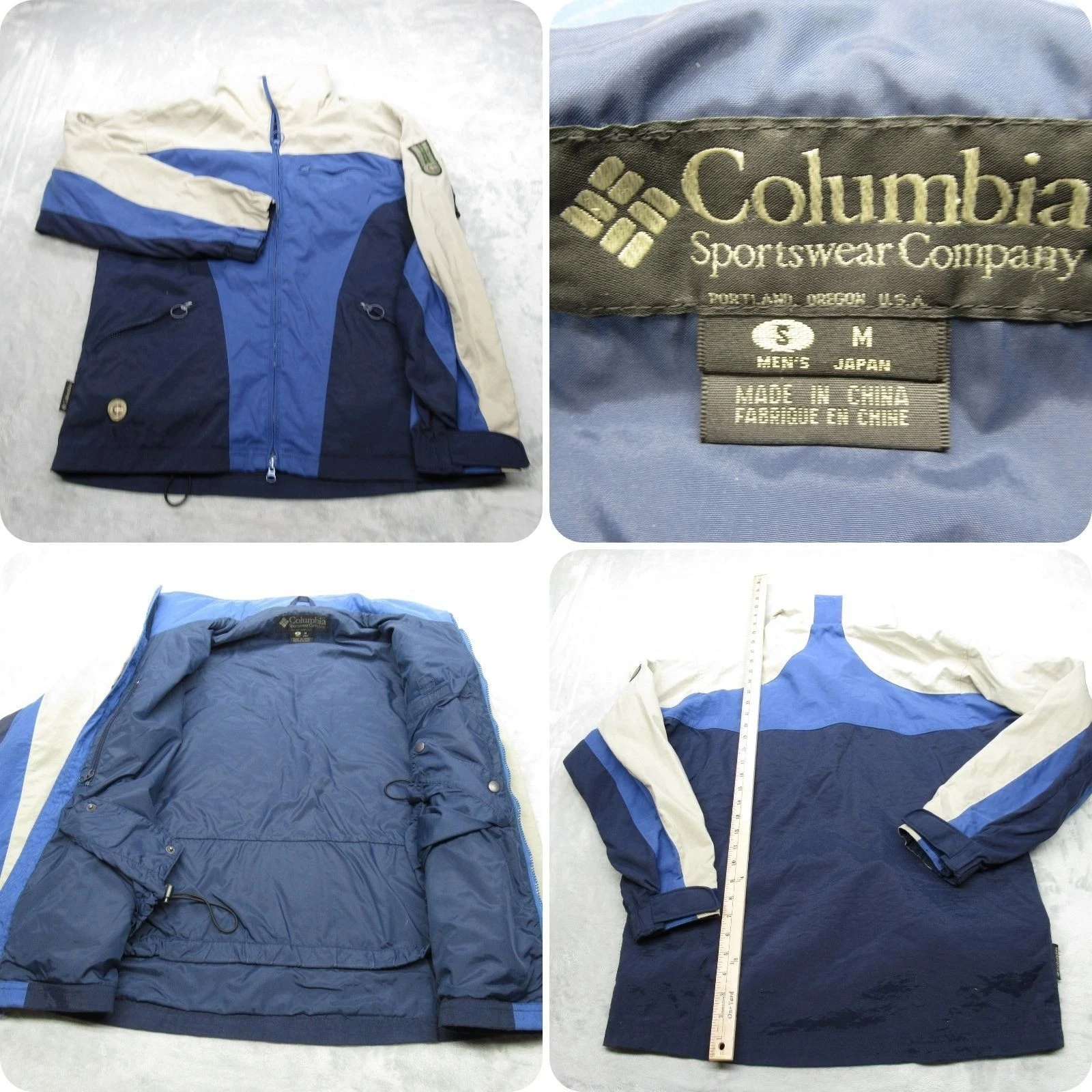 Columbia Jacket Mens Small Blue Colorblock Convert Full Zip Waterproof Vintage