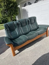 Ekornes Stressless Buckingham High Back Green Leather 3 Seat Reclining Sofa