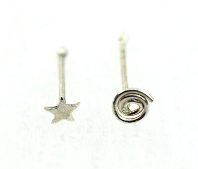 2 Pack Star or Spiral 20g Nose Bone .925 Sterling Silver Nose Pin Ring
