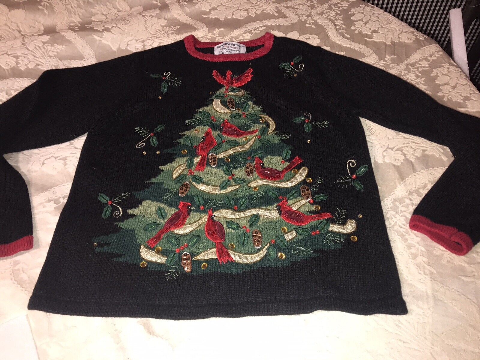 Heirloom Collectables Sweater Black Sequins Tree … - image 6
