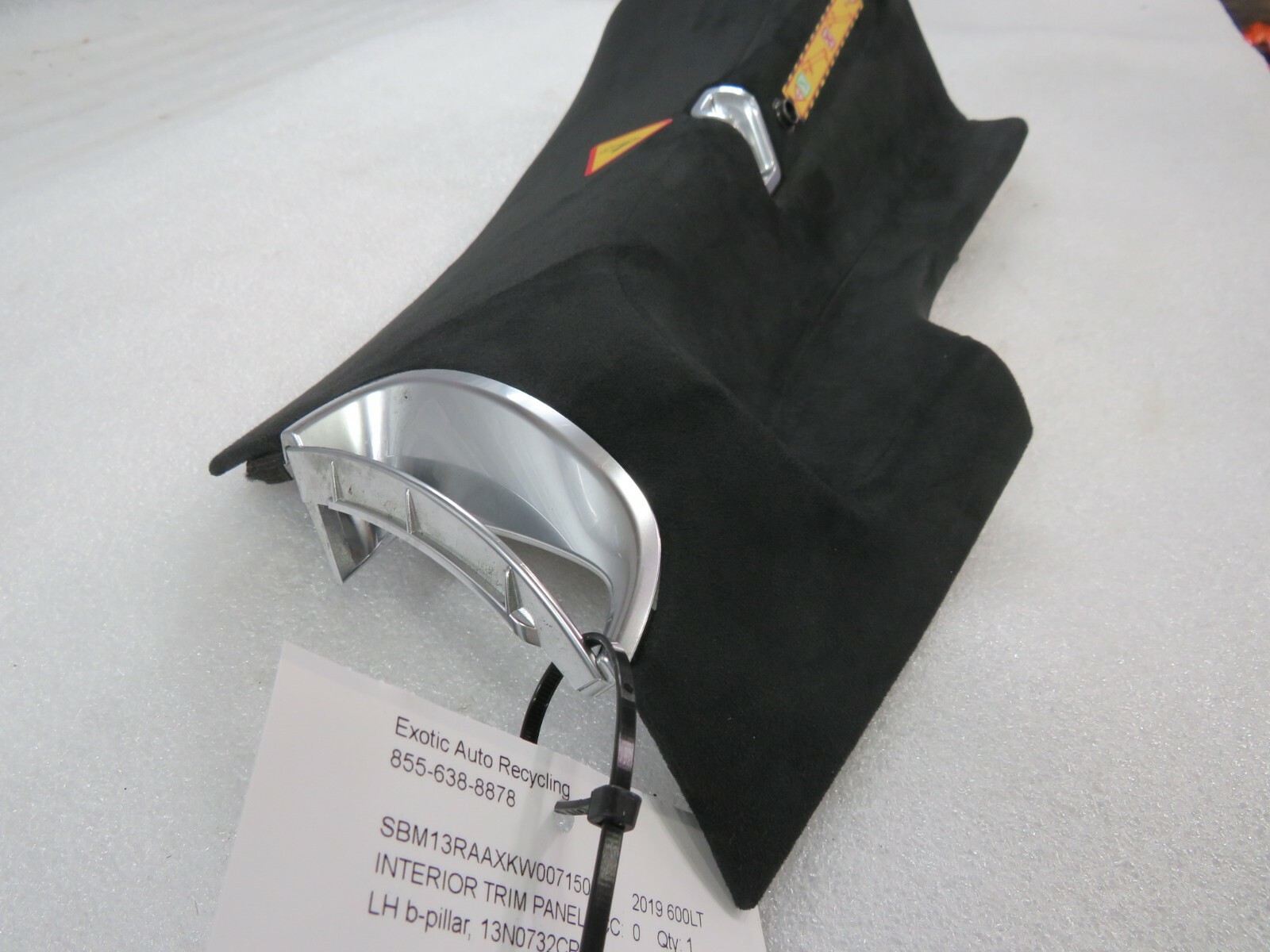 McLaren 600LT, LH, Left, B-Pillar Trim Panel, Used, P/N 13N0732CP