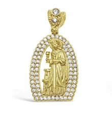 10k Yellow Gold Saint Barbara Pendant CZ Charm 1.5 inch