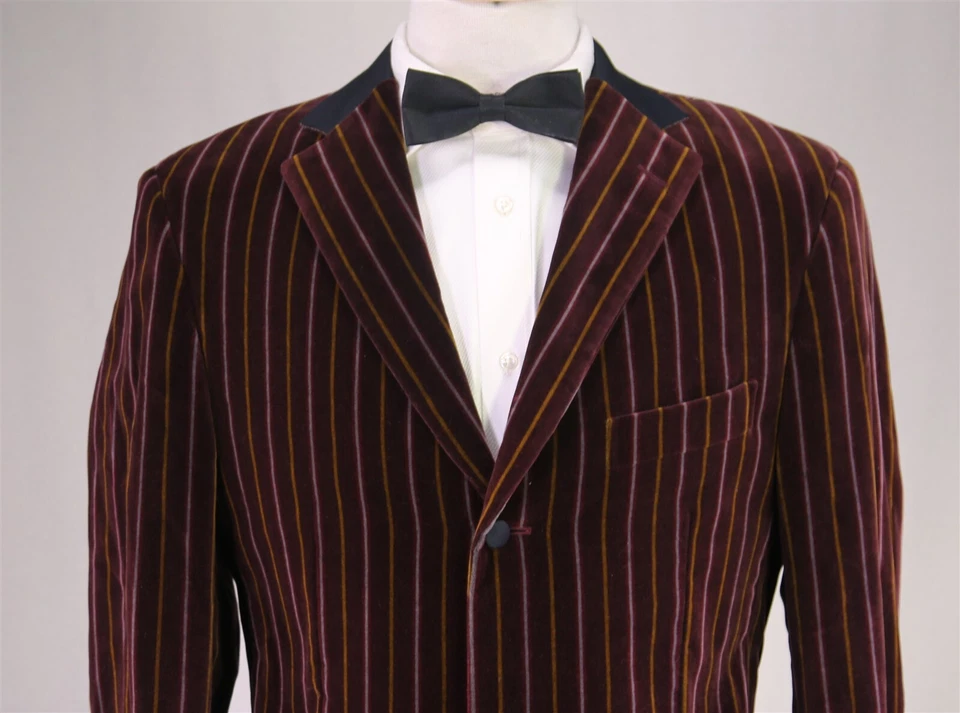 Blazer Dunhill Zegna listrado borgonha veludo barco equitação jaqueta 40L - Imagem 3 de 4