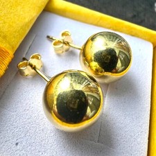Gold Plated Ball Stud Earrings for Women 12MM Sterling Silver 925 FREE Shipping
