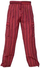 Plain Striped Cotton Light Loose Straight Elastic Waist Nepalese Trousers Pant