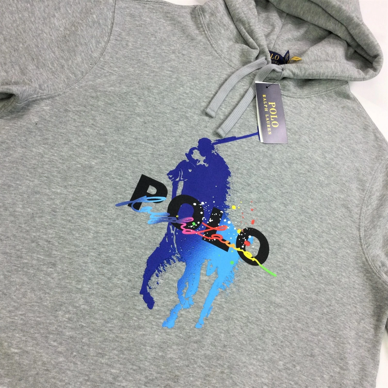 Polo Ralph Lauren Rainbow Logo Big Pony Graphic Fleece Gray Hoodie