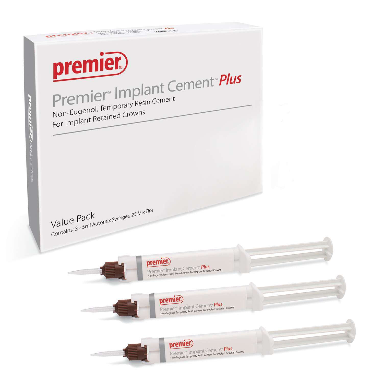 Premier Implant Cement Plus Value Pack, White, 3 - 5 ml Syringes, 25