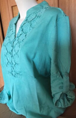 NEU TUNIKA BLUSE mit SPITZE 13% LEINEN GR 44 46 48 50 52 JOE BROWNS mint *321646