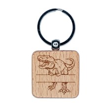 T-Rex Tyrannosaurus Rex Dinosaur Split Monogram Engraved Wood Square Keychain