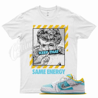 White ENERGY T Shirt for FTC x N SB Dunk Low Blue Yellow