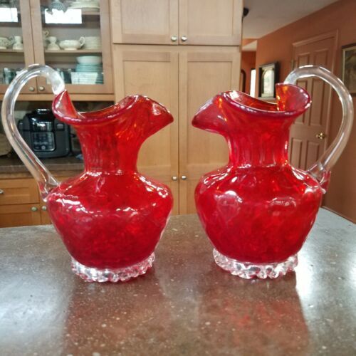 Sam Stang Art Glass Augusta Glass Studio Red Swirl Vase Pitcher