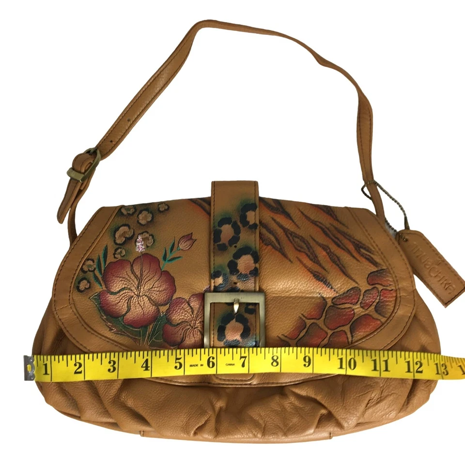 Anuschka NUNCA USADA Bolsa de Ombro de Couro Pintada à Mão Y2K Rosa Animal Mensageiro - Imagem 4 de 4