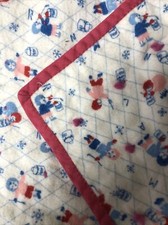 Handmade Baby Quilt 33 x 27" Vintage 70s Knotted Flannel Blanket
