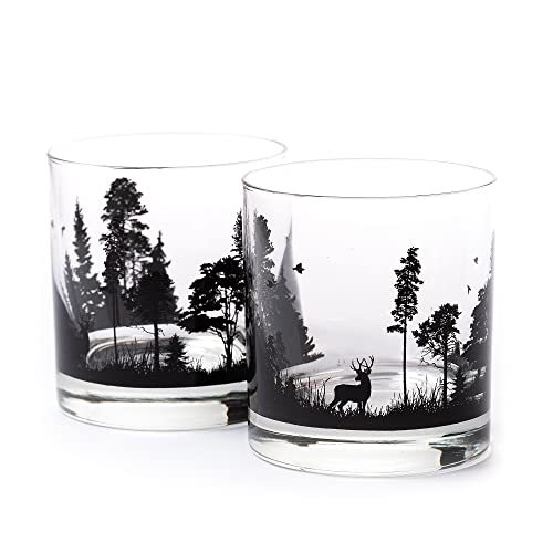 Juego de Gafas de Whisky Negro Bar Diseño de Animales del Bosque (Juego de Dos 11 oz. Gafas) - Imagen 10 de 10