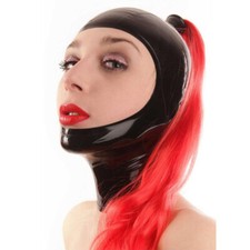 Latex Hood with Ponytail Wig Back Zipper Open Face Rubber Mask Cos Club Wear