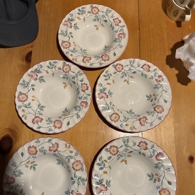 Set Of 5 Churchill Briar Rose Rimmed Soup Bowls 8.75  England See Photos 