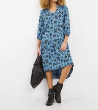 JD WILLIAMS LADIES BLUE KNEE LENGTH OPEN NECK SMOCK DRESS NEW (ref 218) SALE